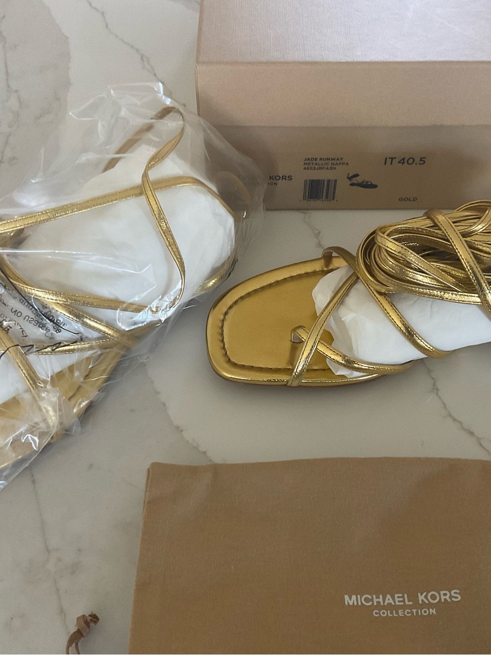 Michael Kors Metallic Gold Wrap-Around Lace Sandals